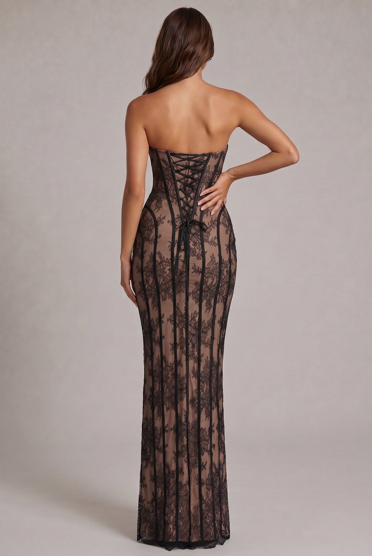 Lace Corset Strapless Maxi Dress