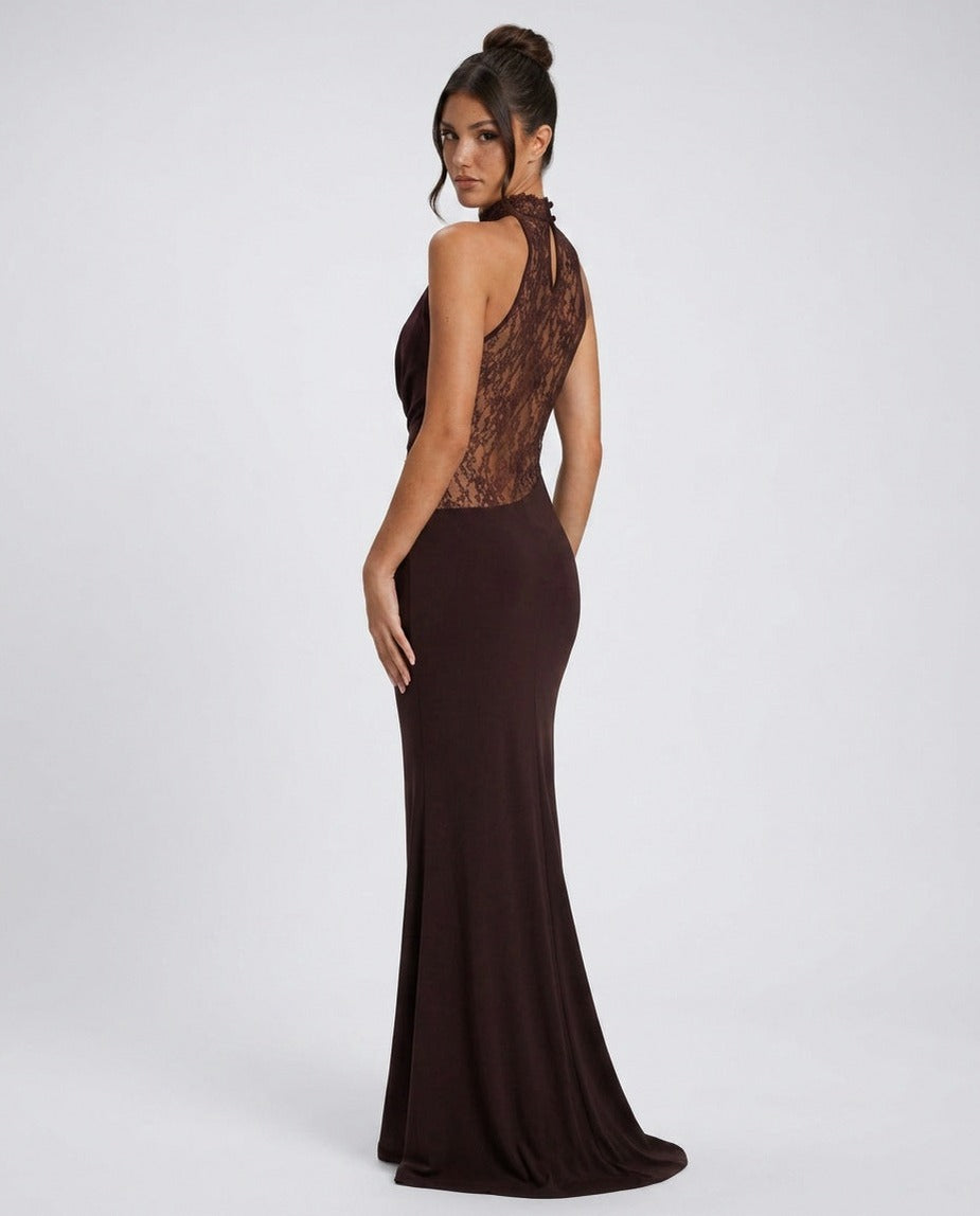 Lace Cowl Neck Cutout Maxi Dress