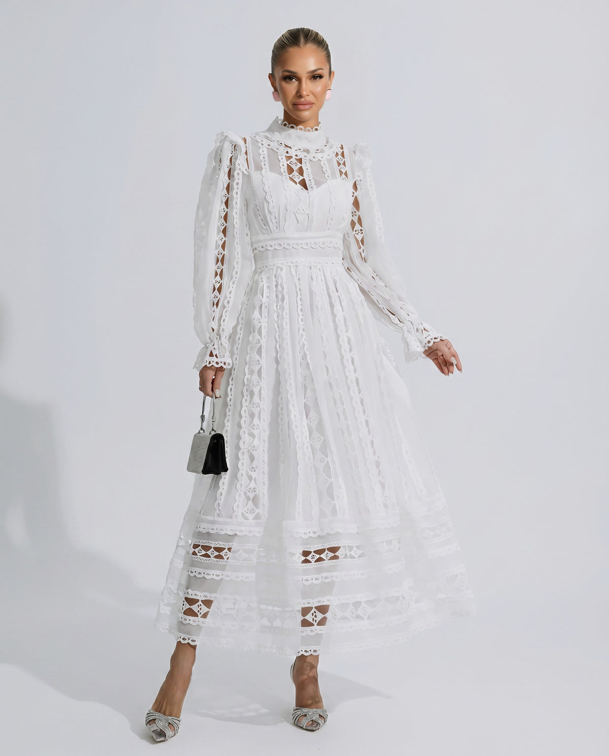 Lace Long Sleeve Midi Dress