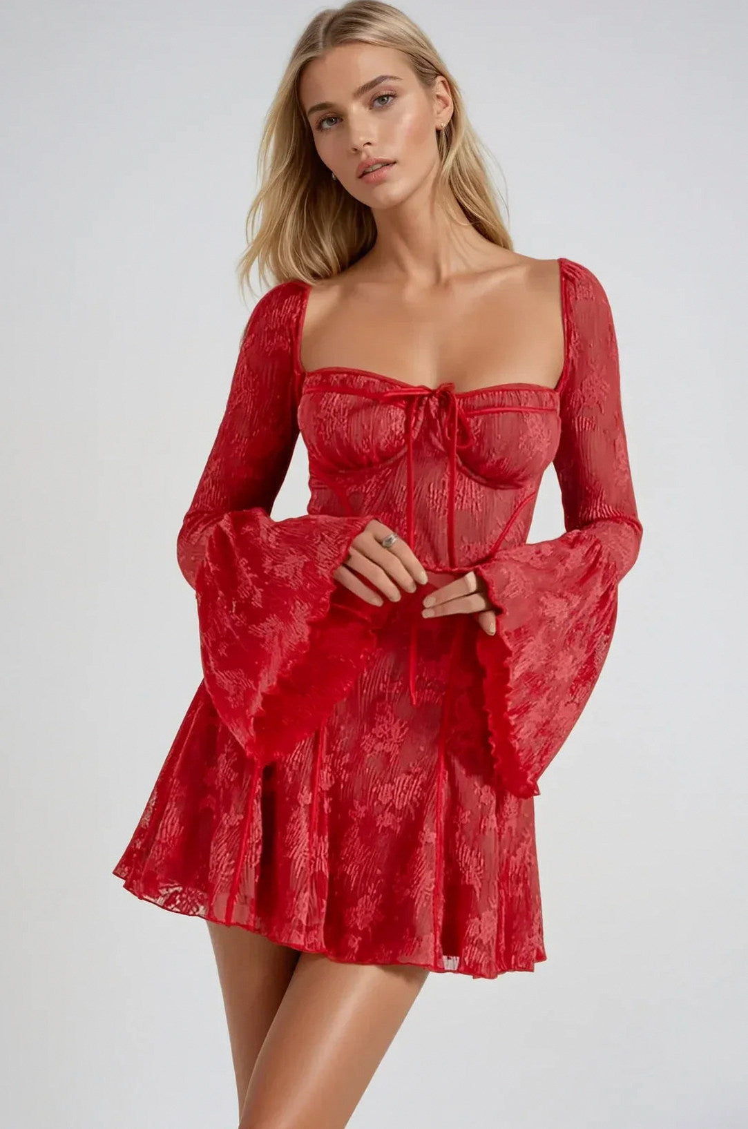 Lace Long Sleeve Mini Dress