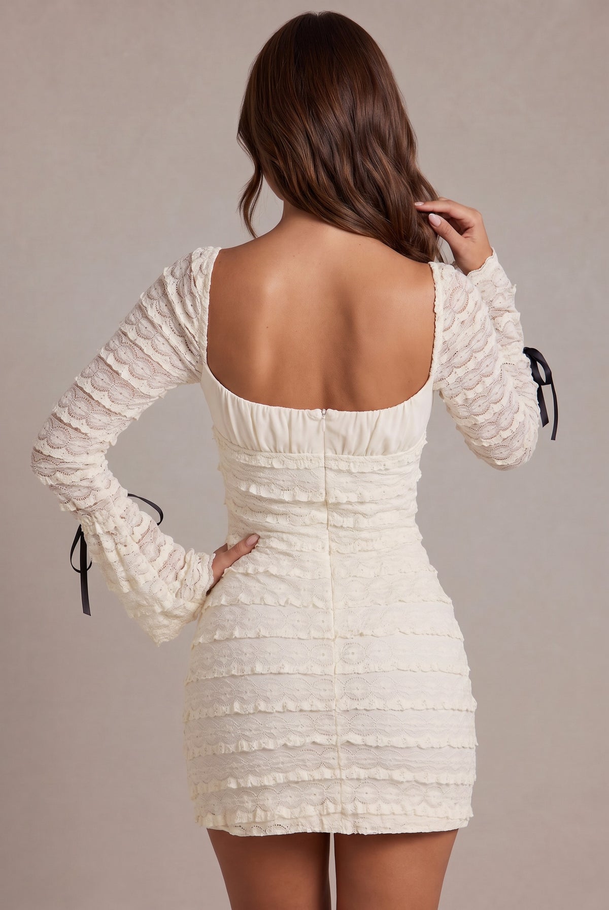 Lace Long Sleeve Tiered Mini Dress