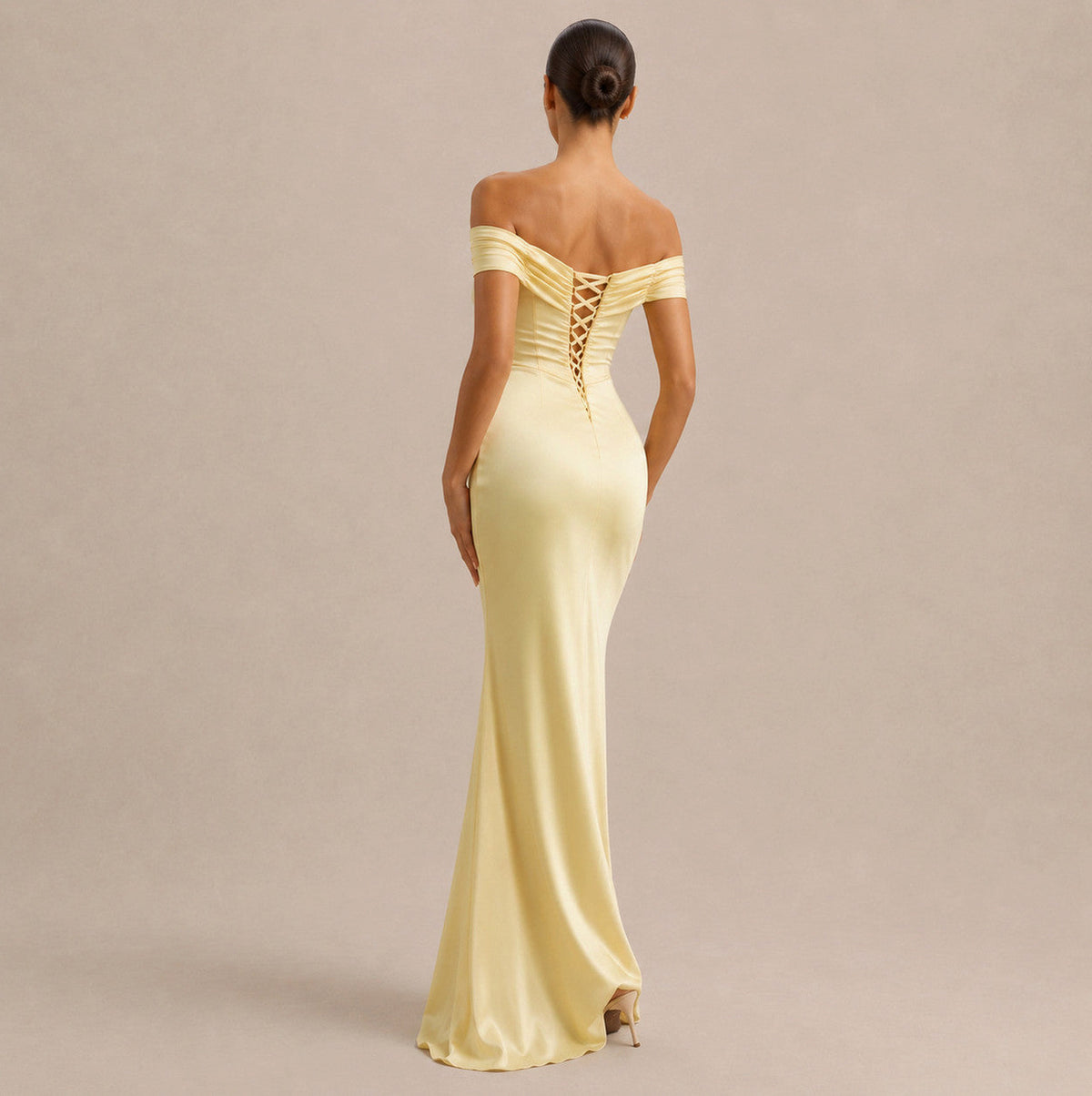 Off Shoulder Satin Maxi Dress