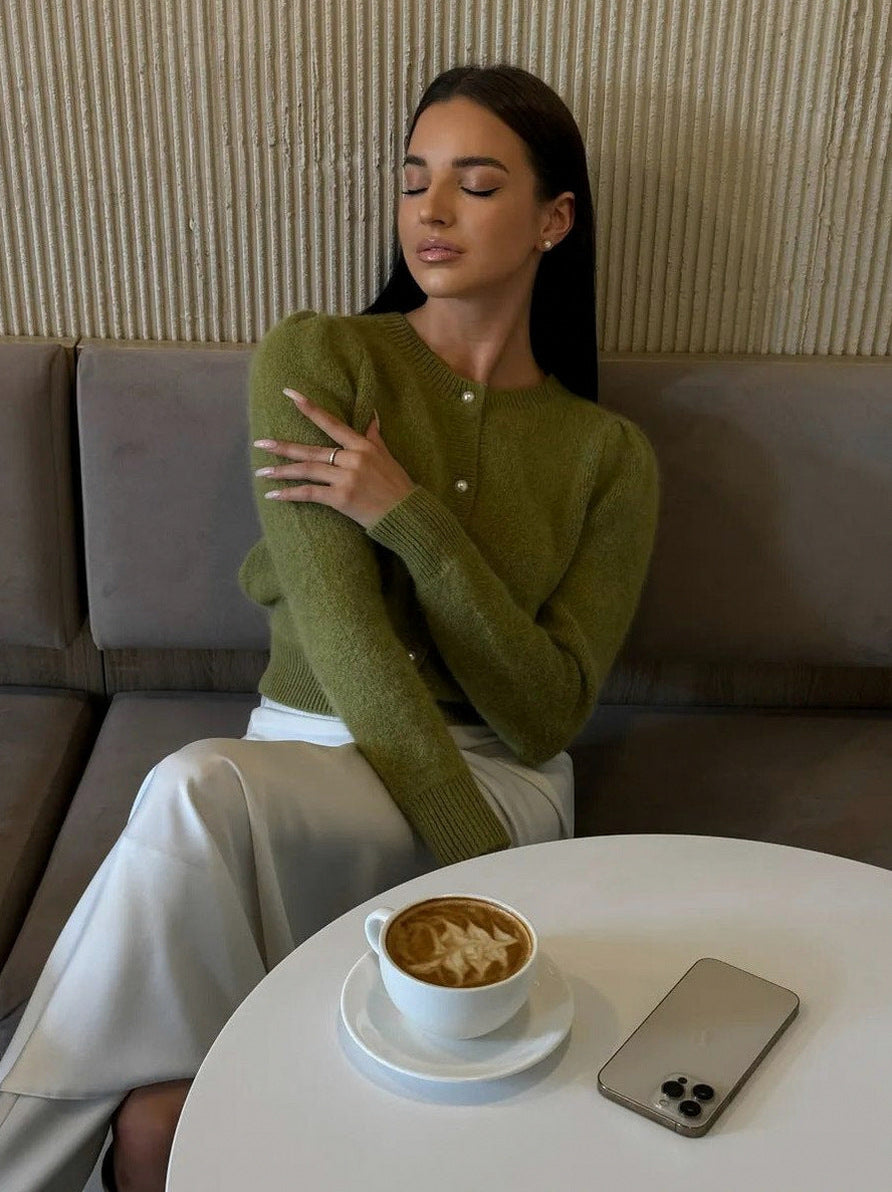 Puff Sleeve Knit Cardigan