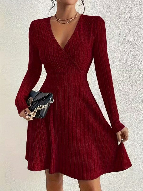 Ribbed Wrap Long Sleeve Mini Dress