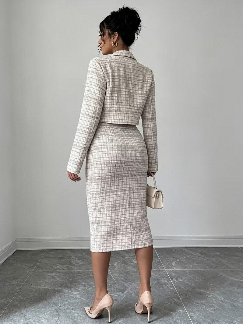Tweed Plaid Midi Dress Set