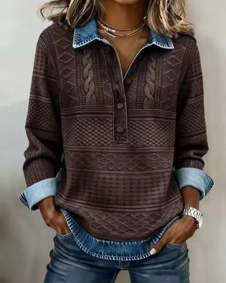 Cable Knit Half Button Long Sleeve Sweater