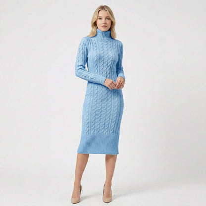 Cable Knit Long Sleeve Midi Sweater Dress