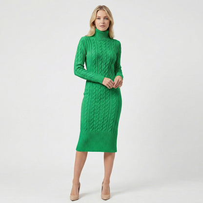Cable Knit Long Sleeve Midi Sweater Dress