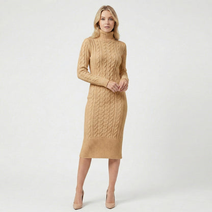 Cable Knit Long Sleeve Midi Sweater Dress