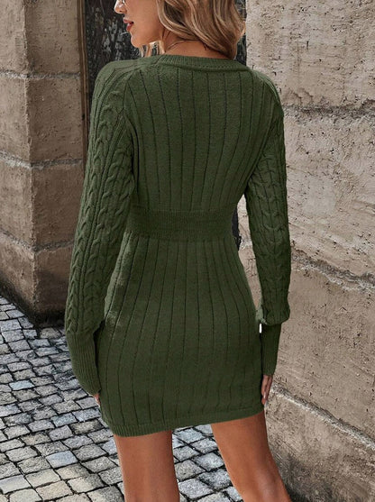 Cable Knit Long Sleeve Mini Sweater Dress
