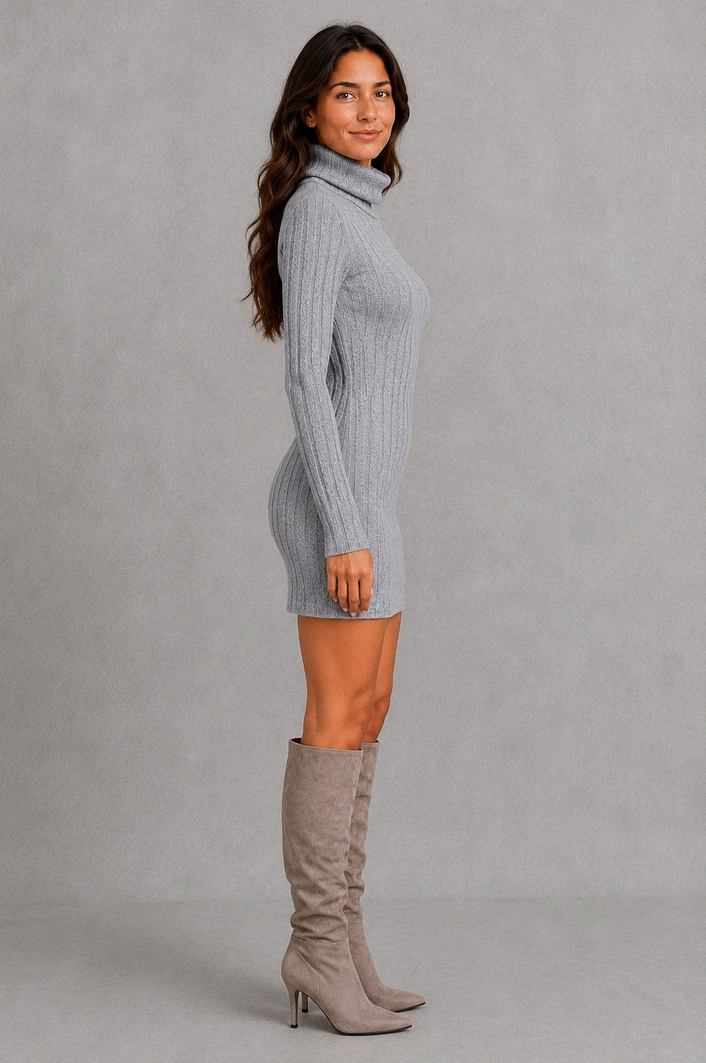 Cable Knit Turtleneck Sweater Dress