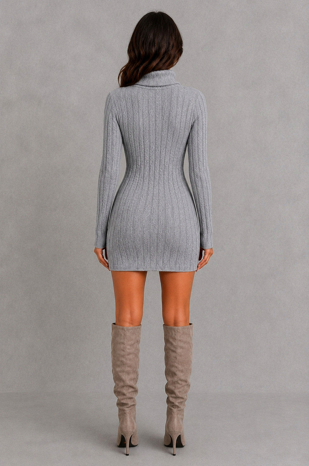 Cable Knit Turtleneck Sweater Dress