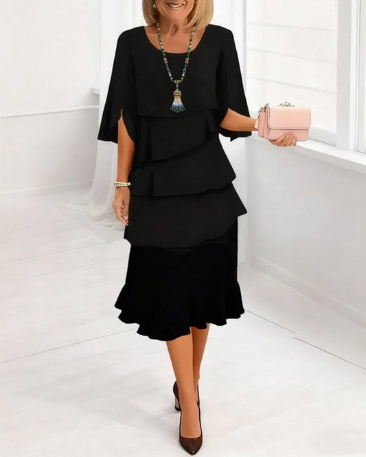 Chiffon Cape Sleeve Midi Dress