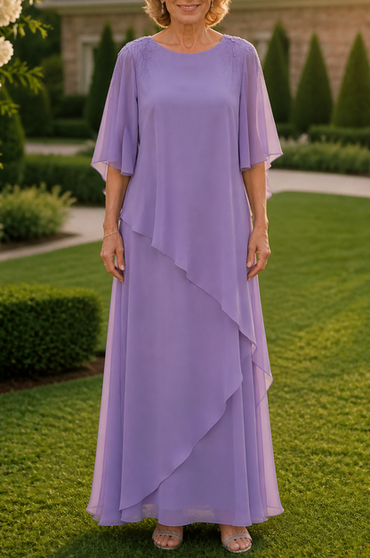 Chiffon Cape Sleeve Tiered Maxi Dress
