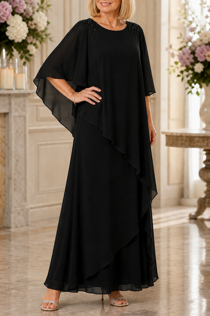 Chiffon Cape Sleeve Tiered Maxi Dress