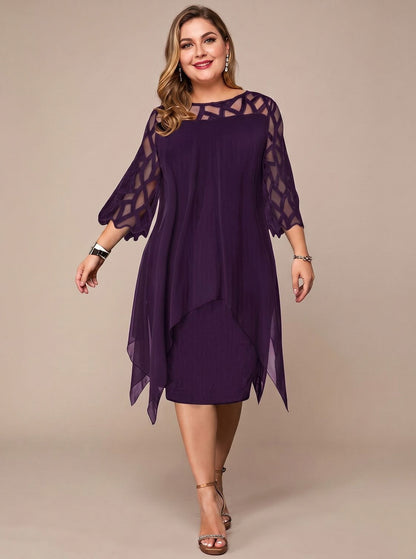 Chiffon Cutout 3/4 Sleeve Dress