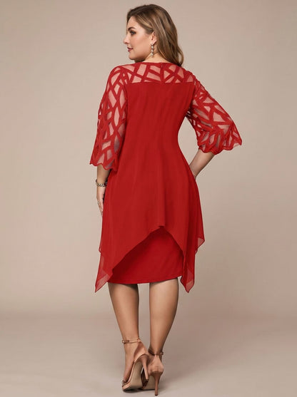 Chiffon Cutout 3/4 Sleeve Dress