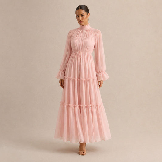 Chiffon High Neck Tiered Maxi Dress