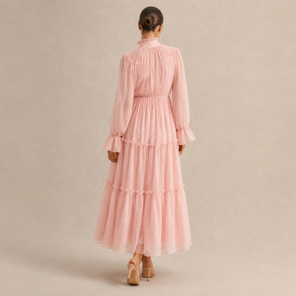 Chiffon High Neck Tiered Maxi Dress