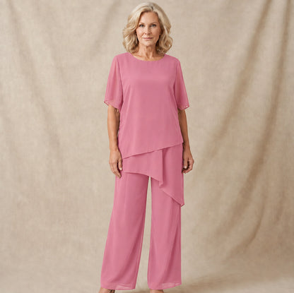 Chiffon Layered Short Sleeve Two Piece Set