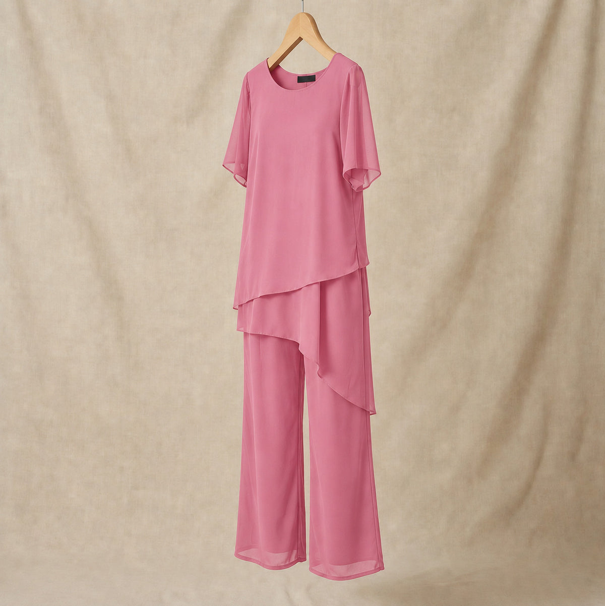 Chiffon Layered Short Sleeve Two Piece Set