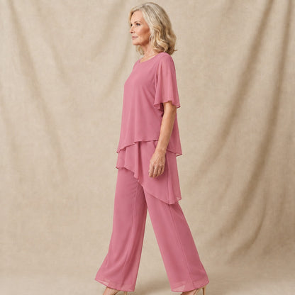 Chiffon Layered Short Sleeve Two Piece Set