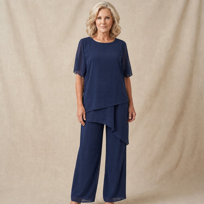 Chiffon Layered Short Sleeve Two Piece Set