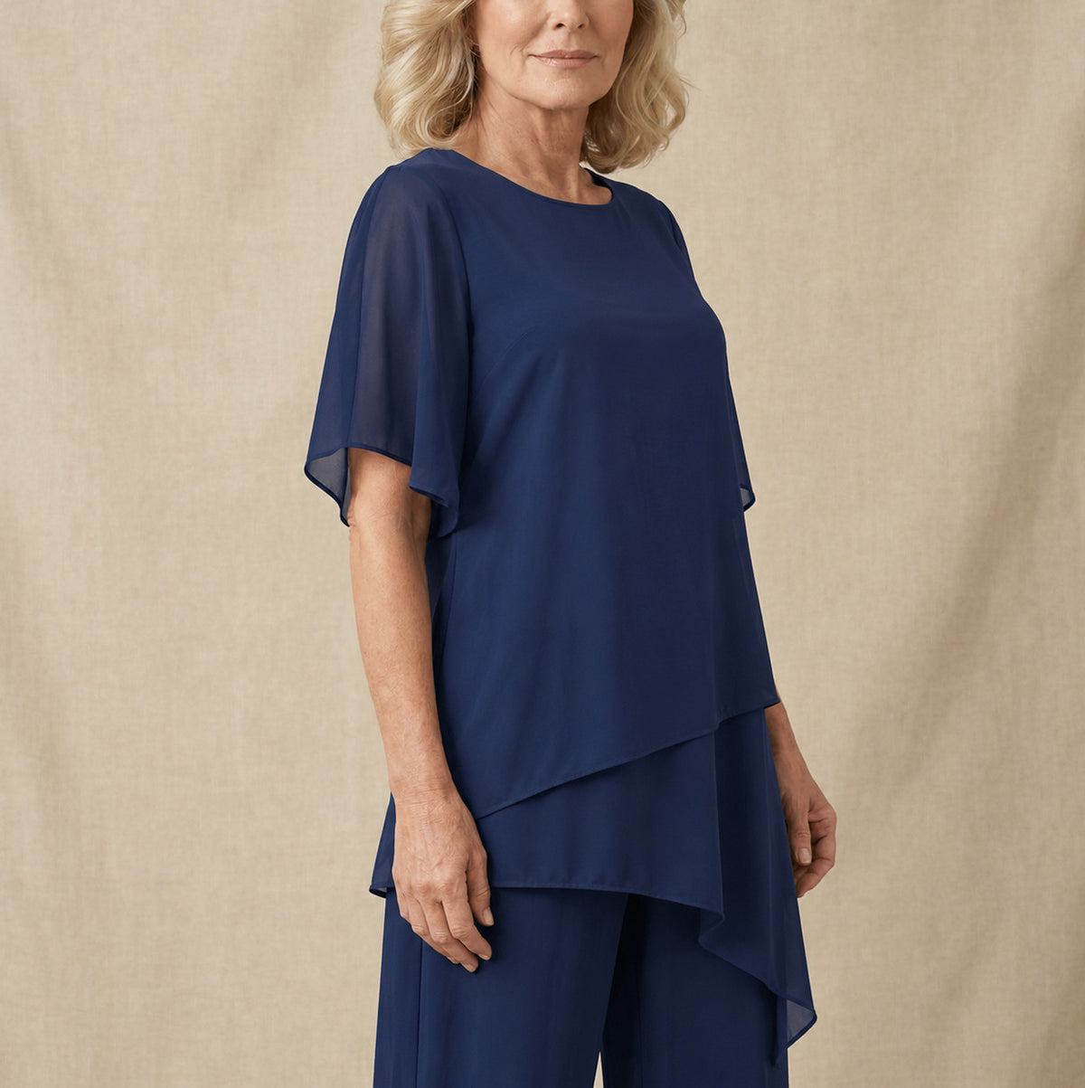 Chiffon Layered Short Sleeve Two Piece Set
