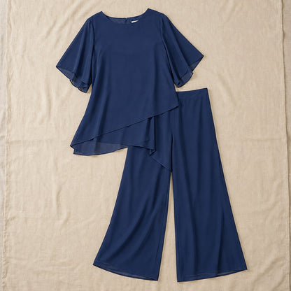 Chiffon Layered Short Sleeve Two Piece Set