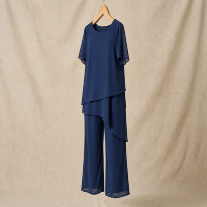 Chiffon Layered Short Sleeve Two Piece Set