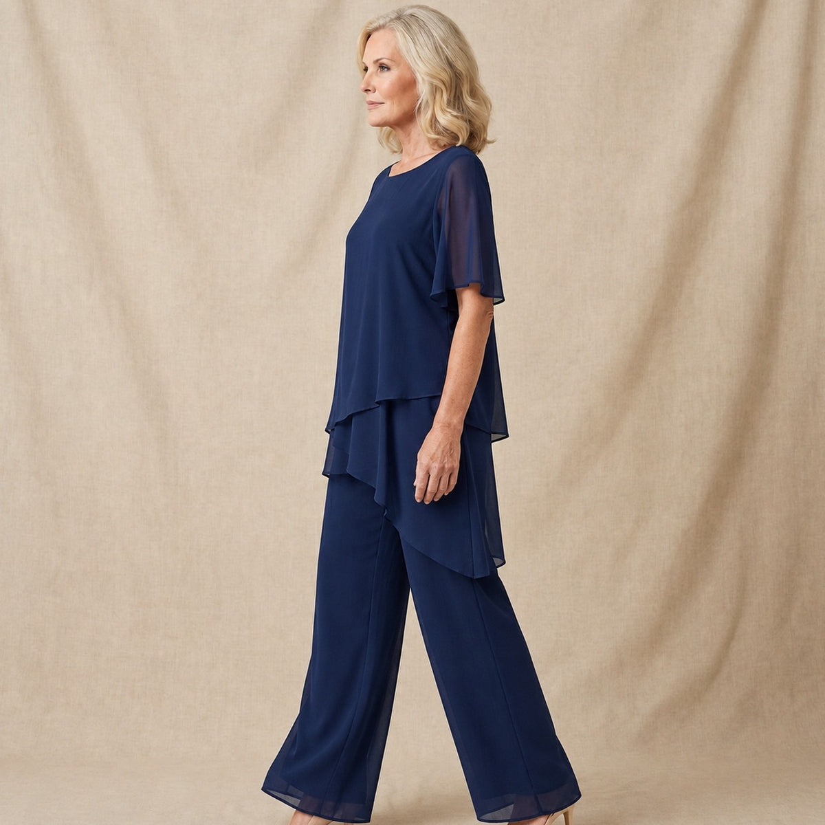 Chiffon Layered Short Sleeve Two Piece Set