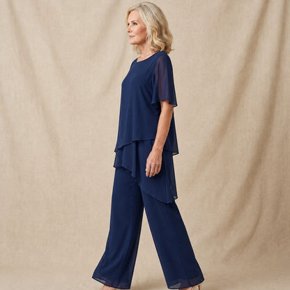 Chiffon Layered Short Sleeve Two Piece Set