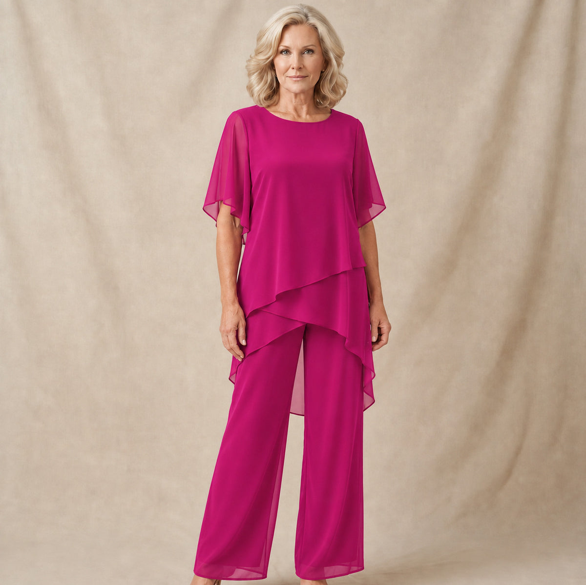 Chiffon Layered Short Sleeve Two Piece Set