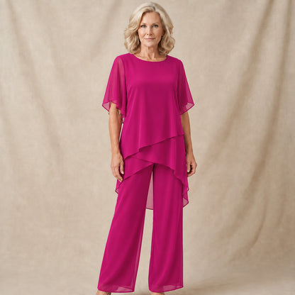 Chiffon Layered Short Sleeve Two Piece Set