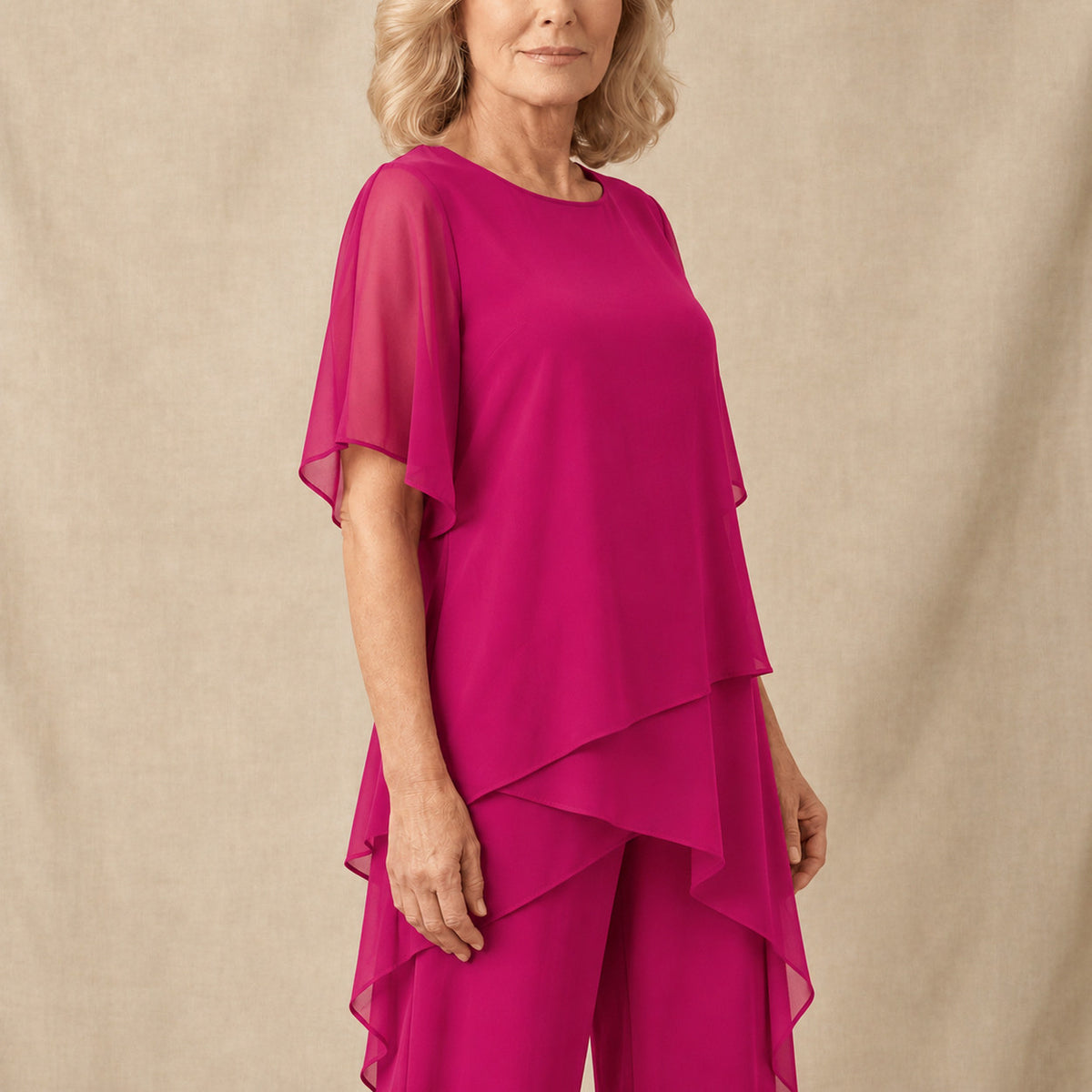 Chiffon Layered Short Sleeve Two Piece Set