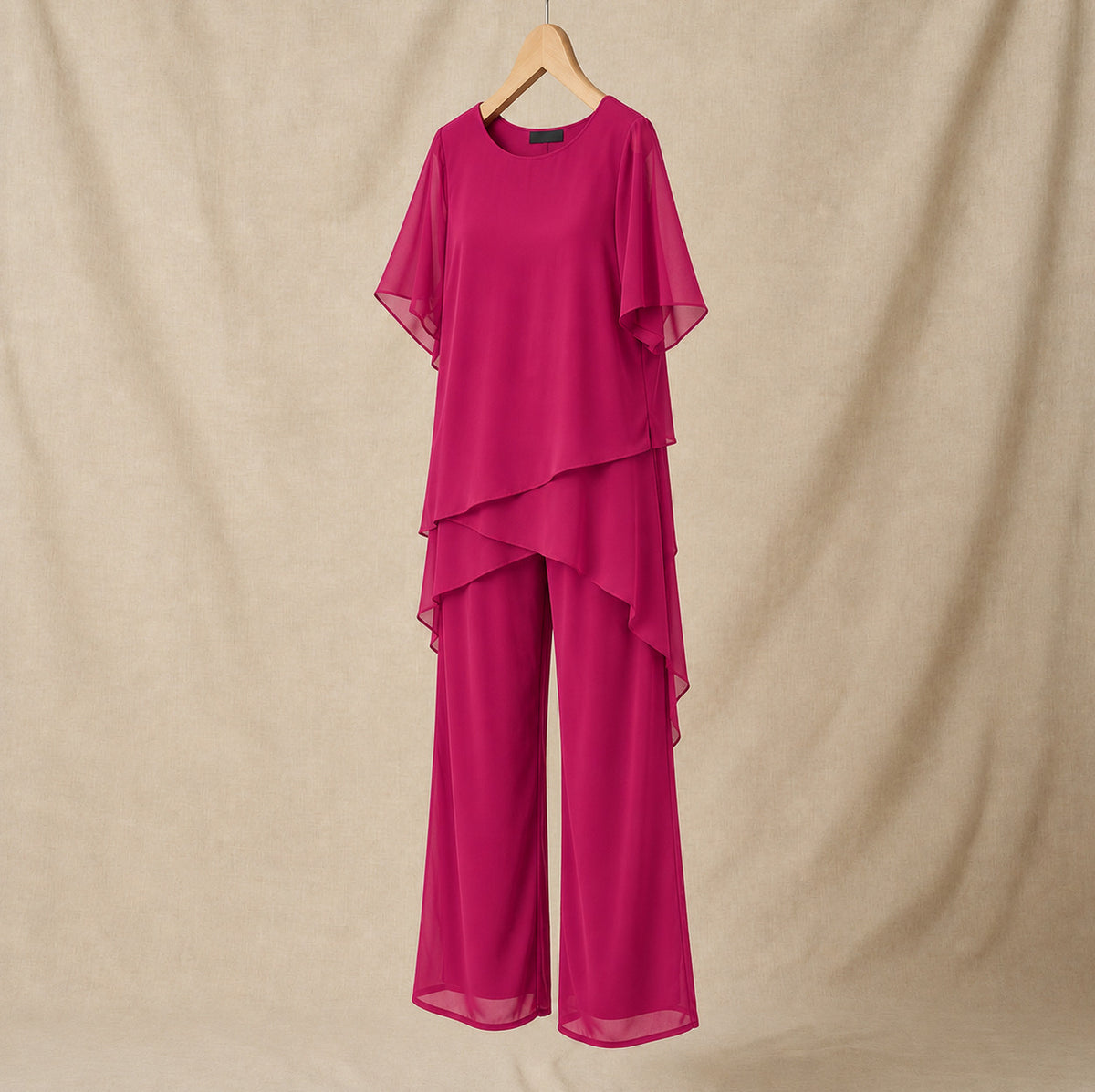 Chiffon Layered Short Sleeve Two Piece Set
