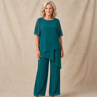 Chiffon Layered Short Sleeve Two Piece Set
