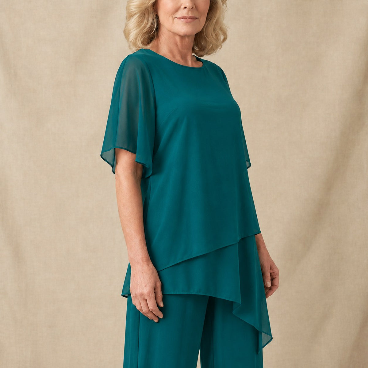 Chiffon Layered Short Sleeve Two Piece Set
