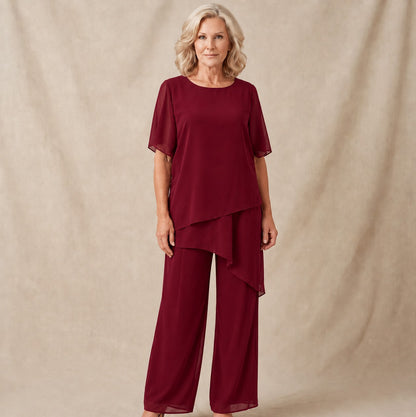 Chiffon Layered Short Sleeve Two Piece Set