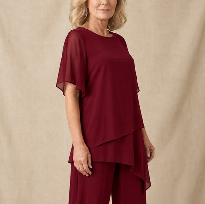 Chiffon Layered Short Sleeve Two Piece Set