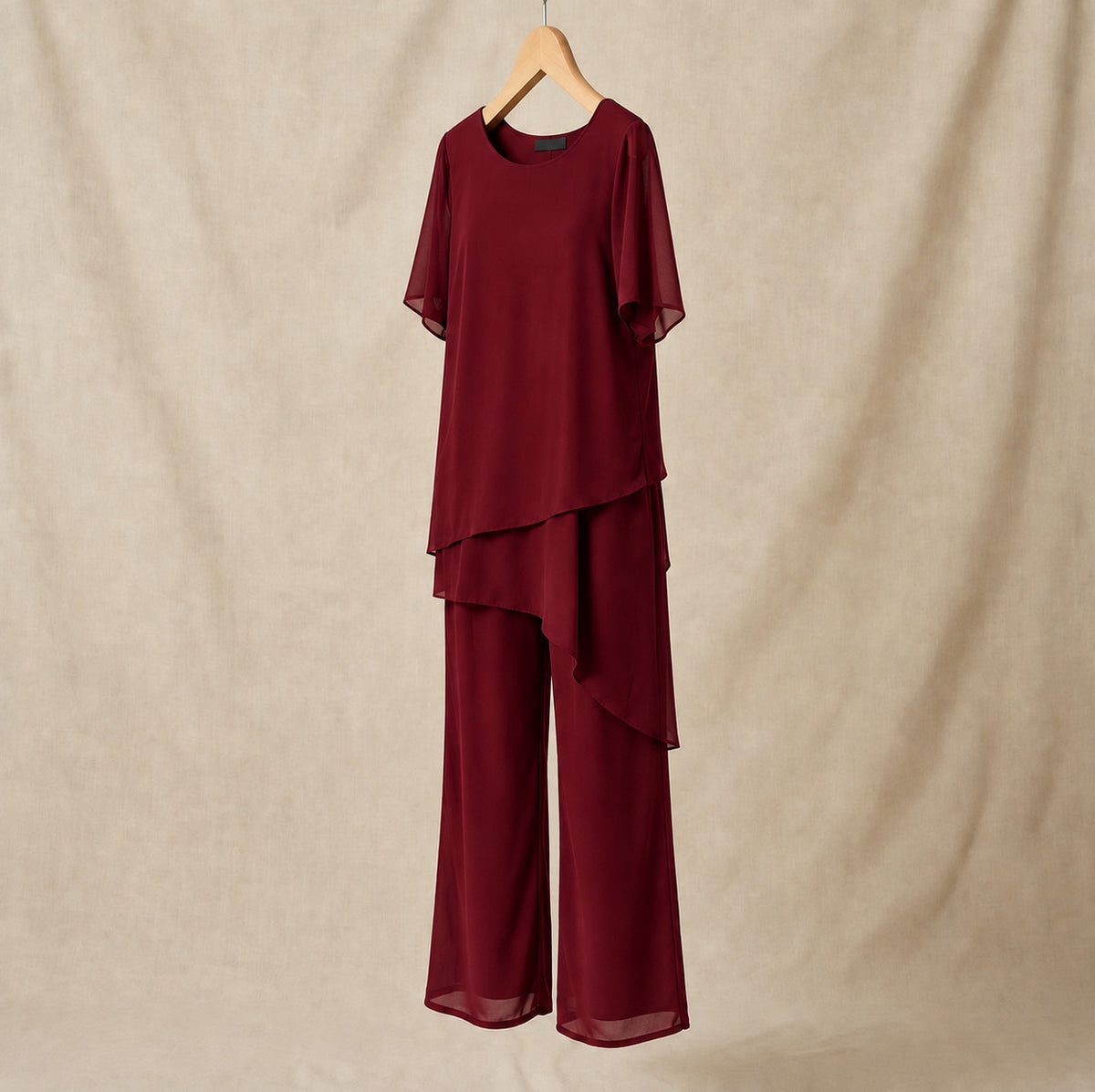 Chiffon Layered Short Sleeve Two Piece Set