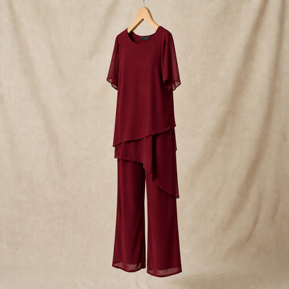 Chiffon Layered Short Sleeve Two Piece Set