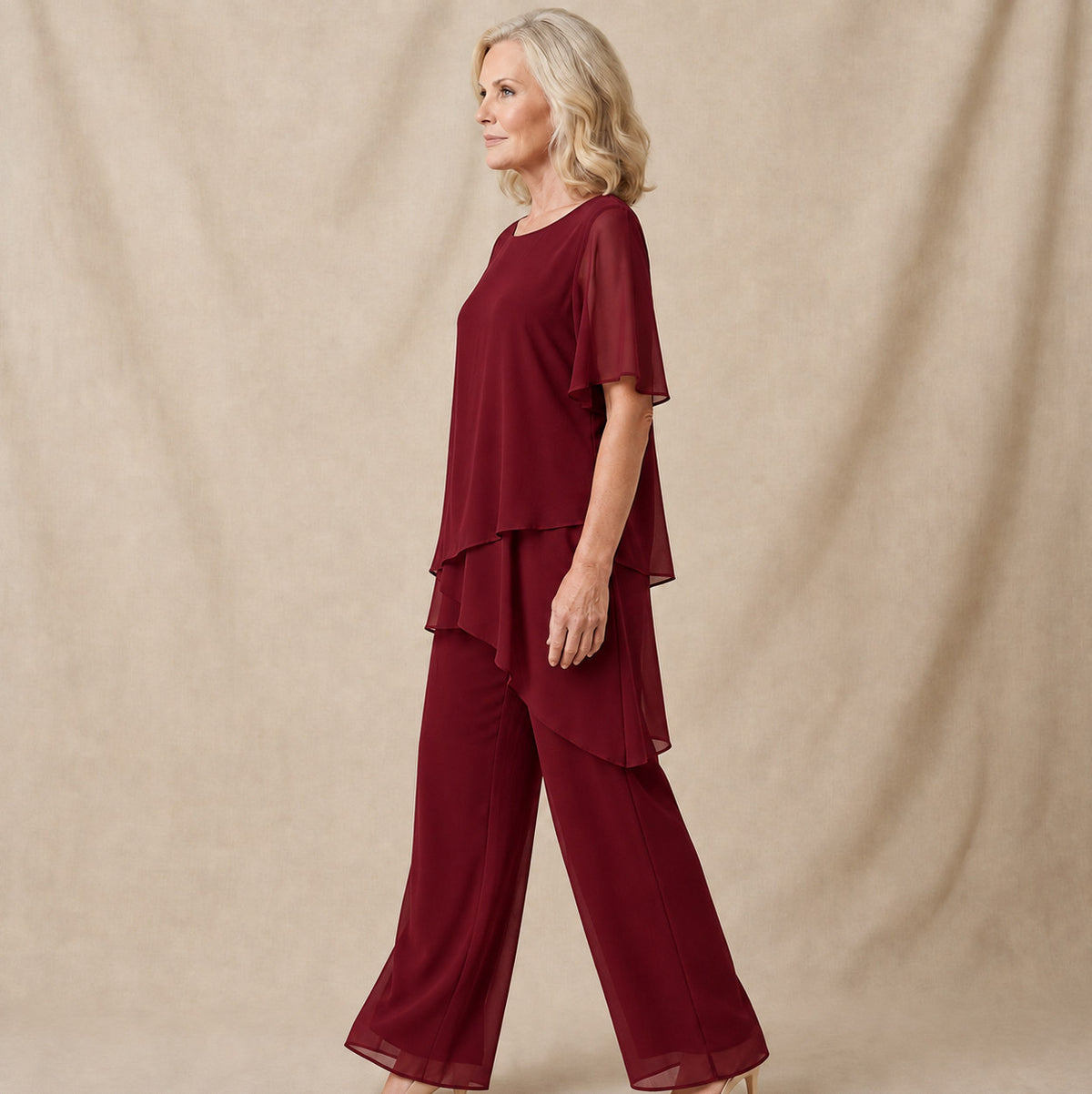 Chiffon Layered Short Sleeve Two Piece Set