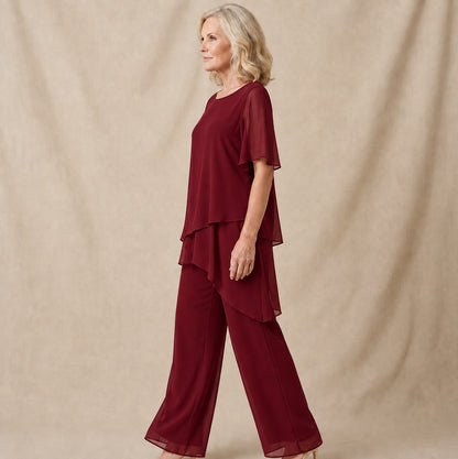 Chiffon Layered Short Sleeve Two Piece Set