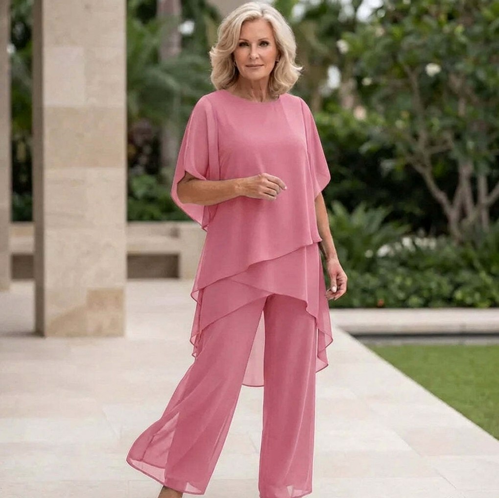 Chiffon Layered Short Sleeve Two Piece Set