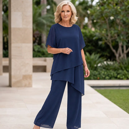 Chiffon Layered Short Sleeve Two Piece Set