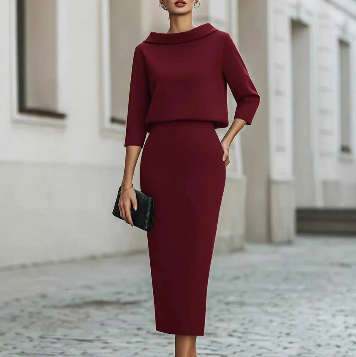 Crepe Off Shoulder Midi Two Piece Set