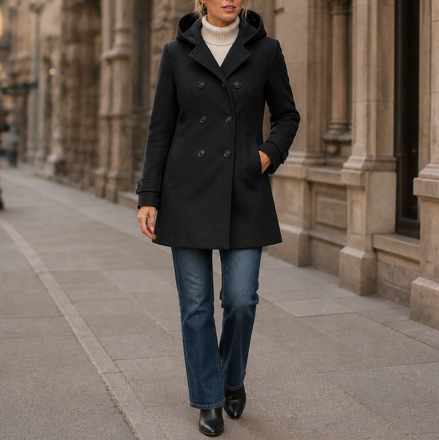 Double Breasted Hooded Long Sleeve Coat