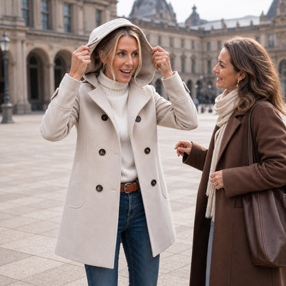 Double Breasted Hooded Long Sleeve Coat