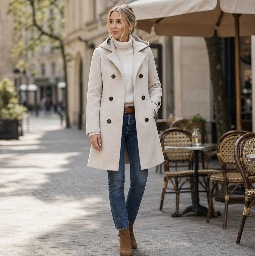 Double Breasted Hooded Long Sleeve Coat